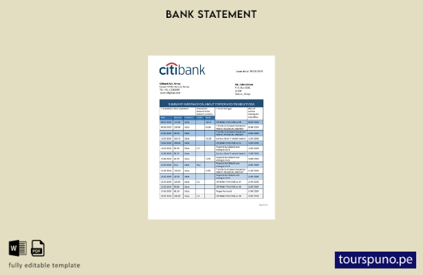 listo para imprimir plantilla de word   extracto bancario de Citibank de Kenia